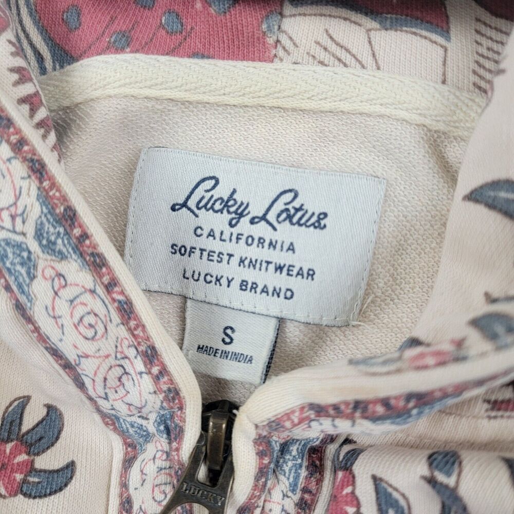 Lucky Brand Cream Hoodie with Burgundy & Sage Paisley Print - Picture 7 of 11